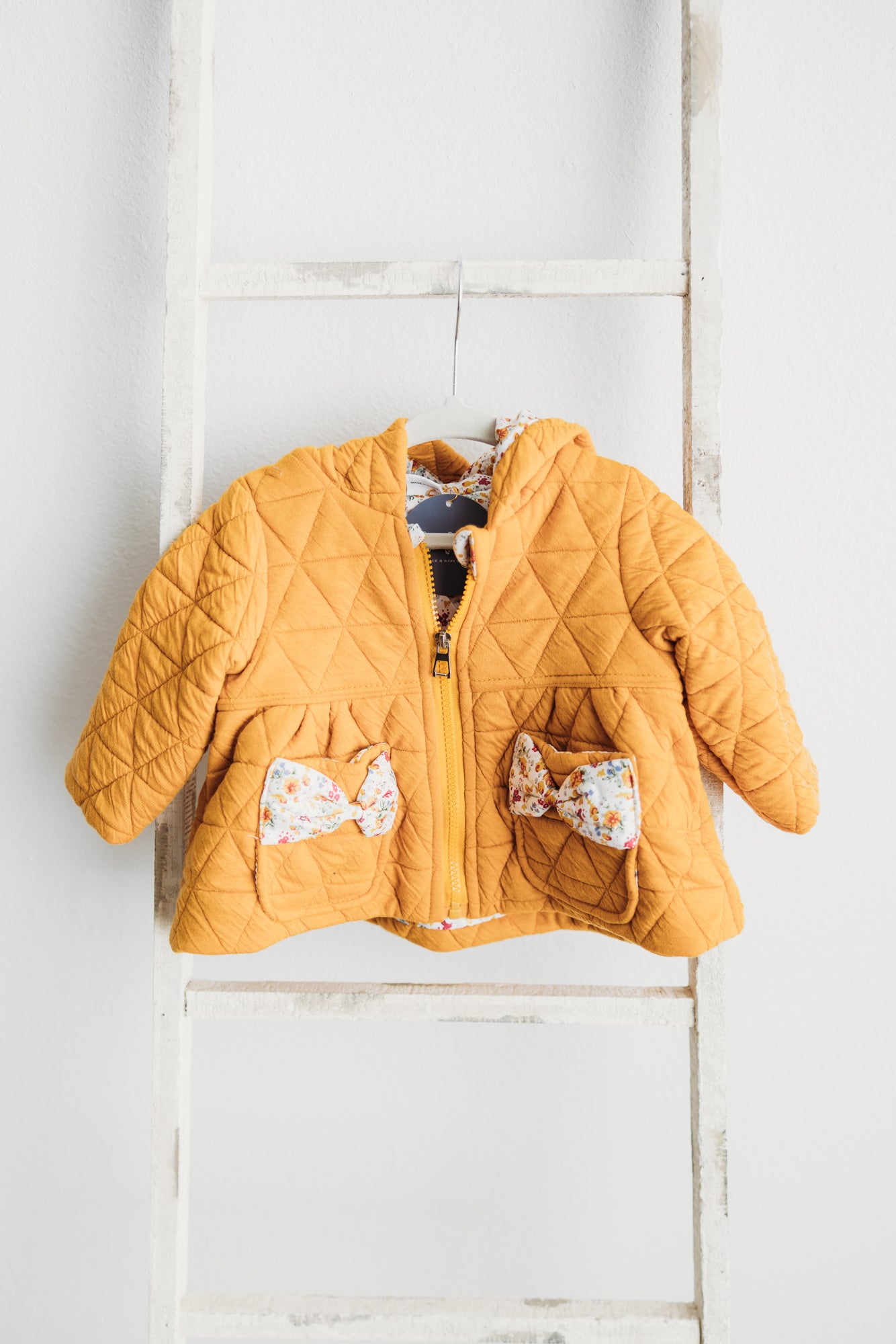 Diamond Quilted Long Sleeve Full-Zip Hoodie Mustard/Floral