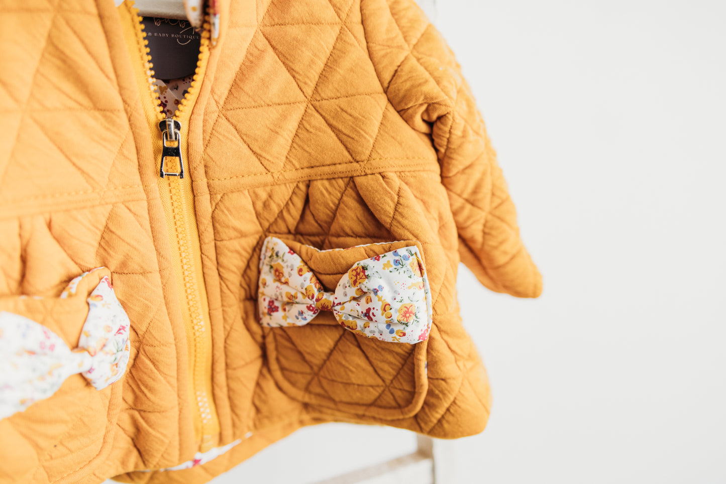 Diamond Quilted Long Sleeve Full-Zip Hoodie Mustard/Floral