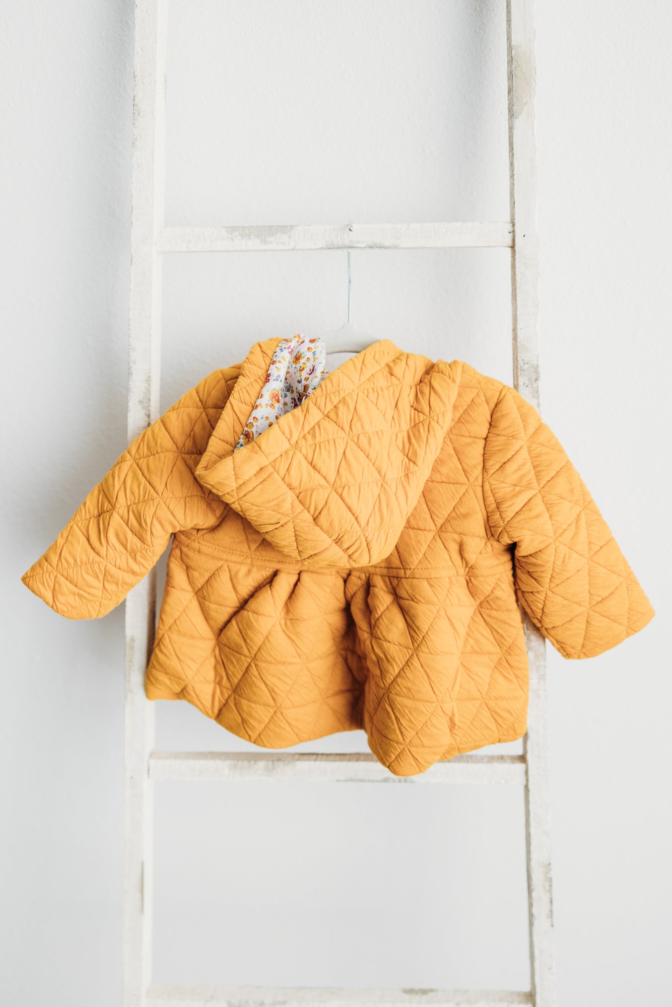 Diamond Quilted Long Sleeve Full-Zip Hoodie Mustard/Floral