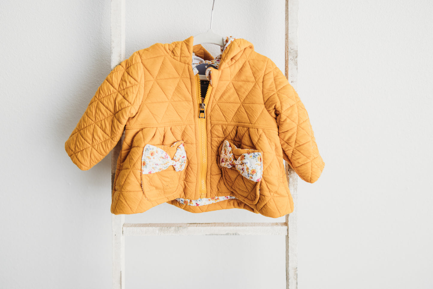 Diamond Quilted Long Sleeve Full-Zip Hoodie Mustard/Floral