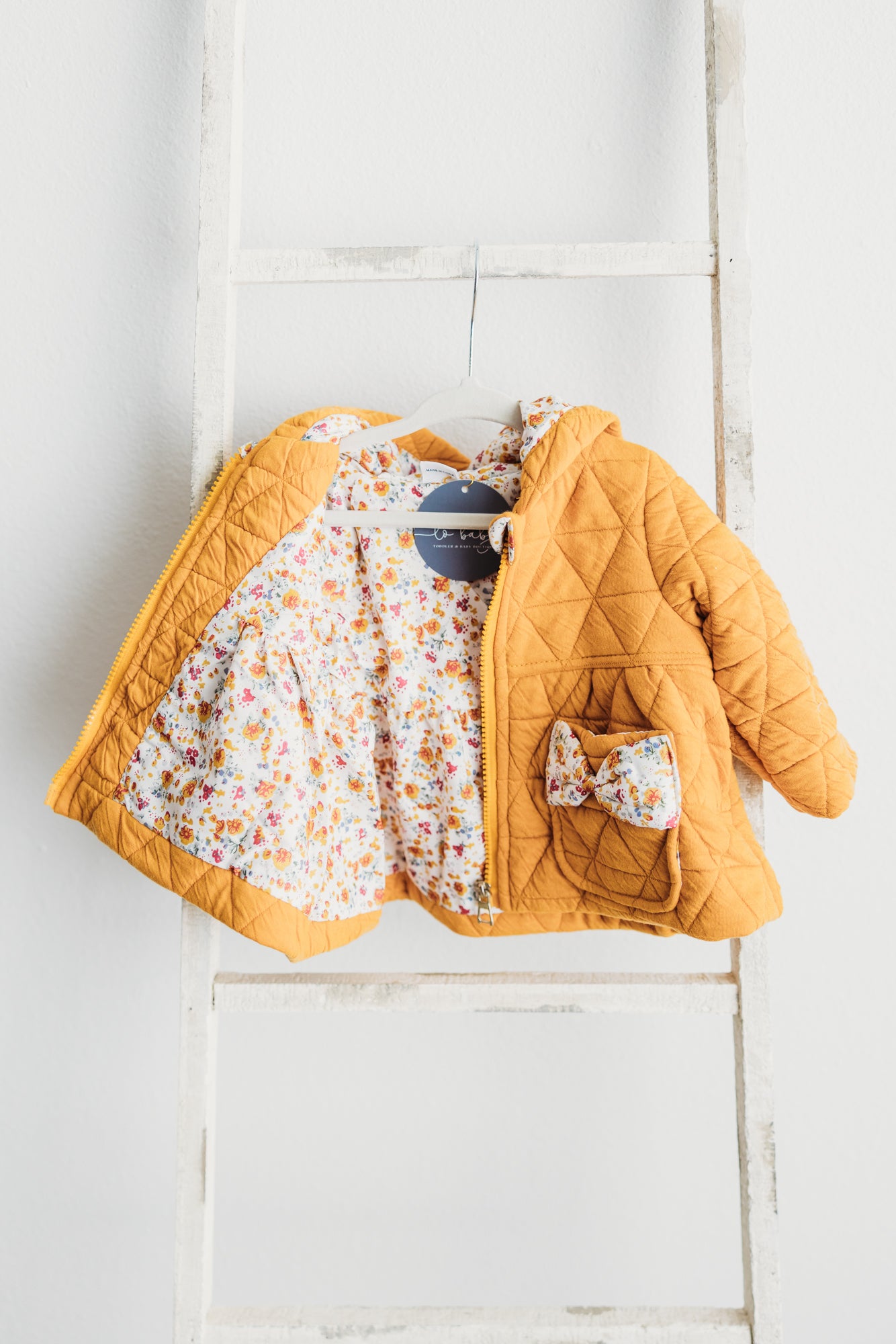 Diamond Quilted Long Sleeve Full-Zip Hoodie Mustard/Floral