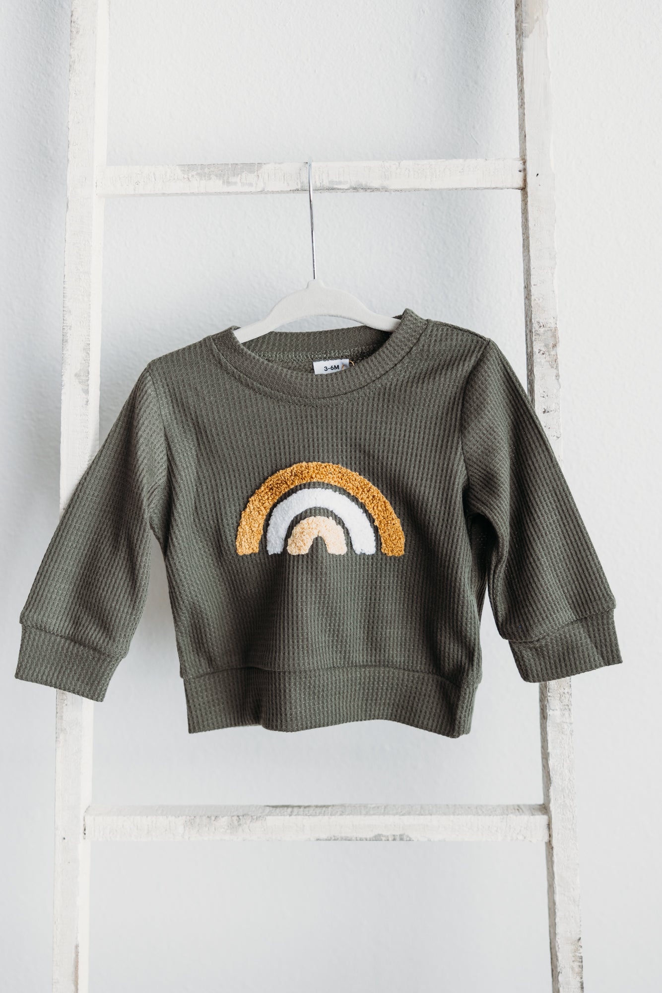 Rainbow Waffle Knit Long Sleeve Sweatshirt