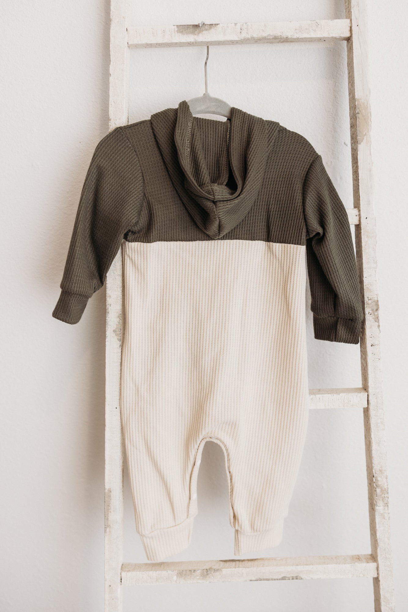 Long Sleeve Waffle Knit Jumpsuit Beige Olive