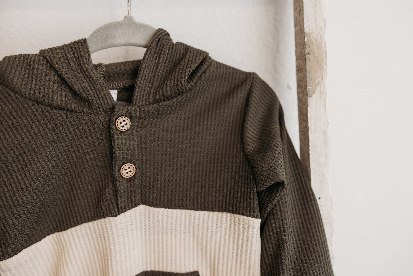 Long Sleeve Waffle Knit Jumpsuit Beige Olive