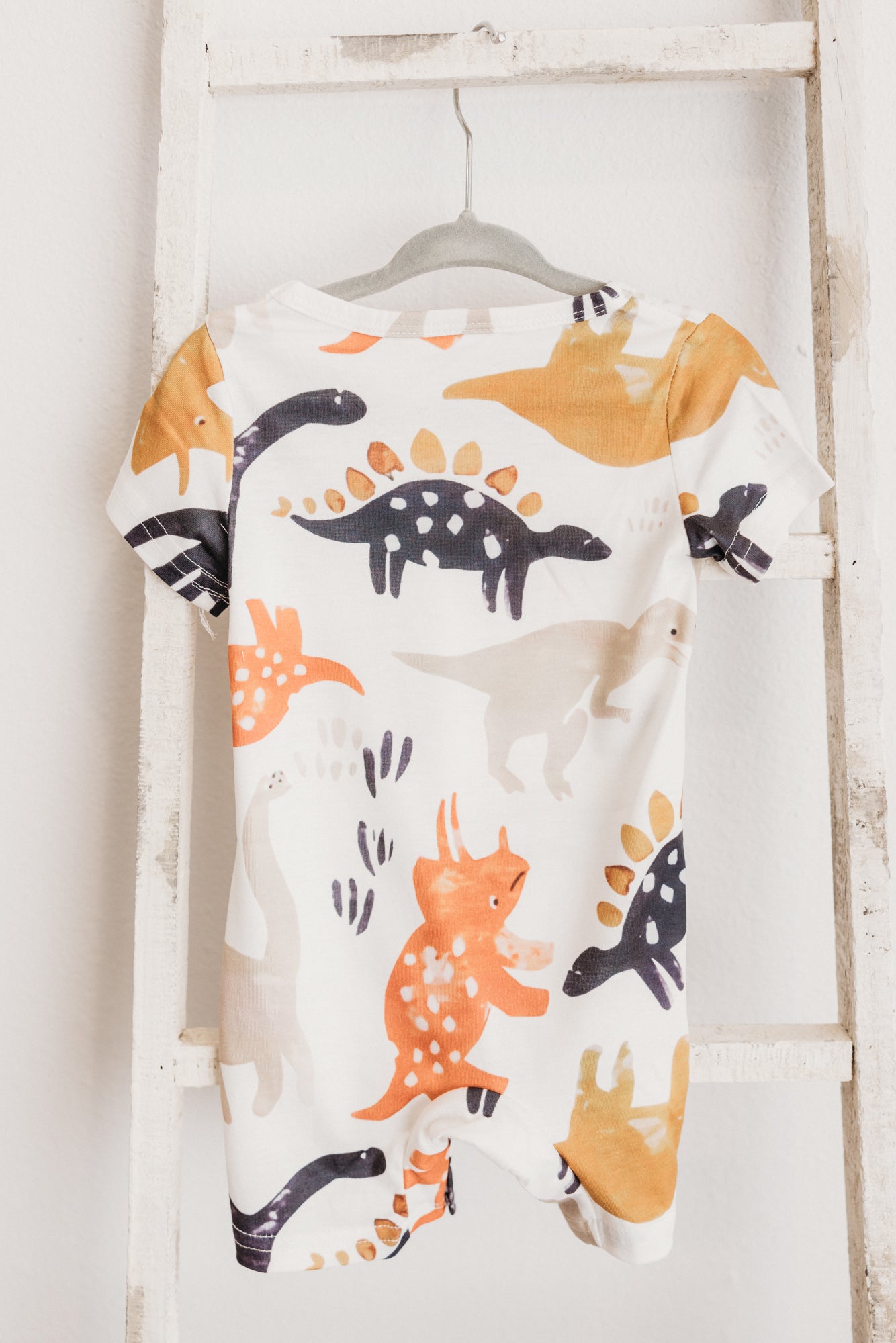 Short-Sleeve Dinosaur Print Romper White Multi