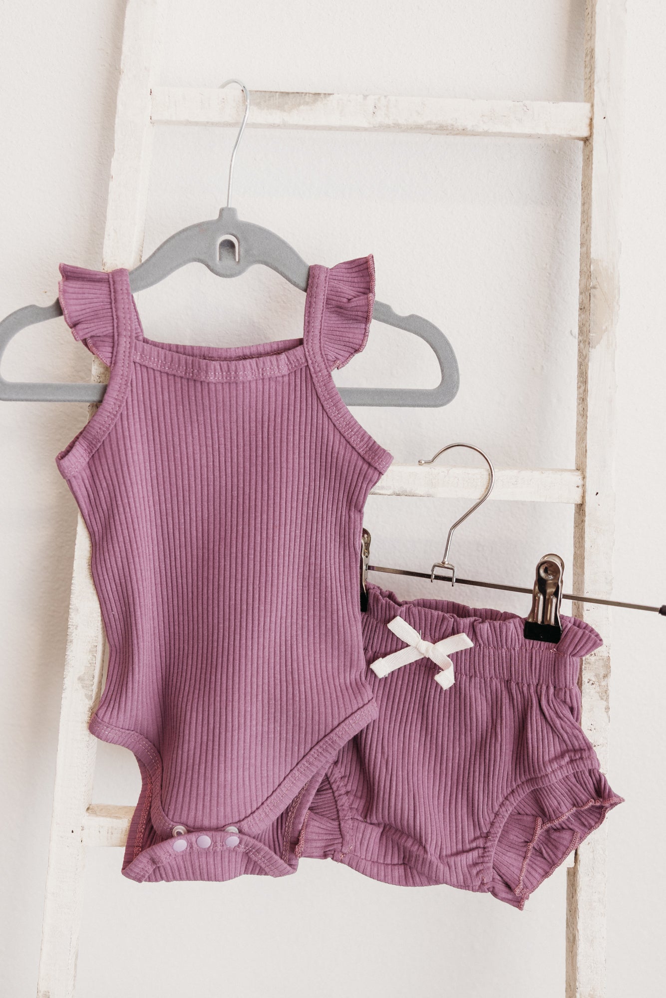 Solid Flutter Sleeve and Bloomer 2-Piece Set Plum