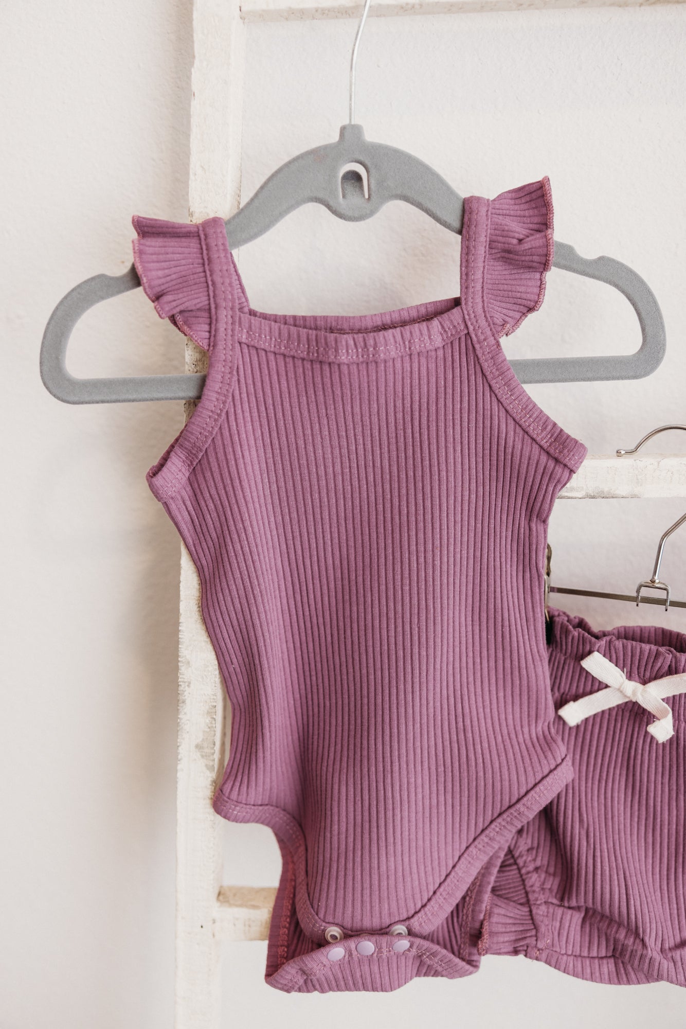 Solid Flutter Sleeve and Bloomer 2-Piece Set Plum