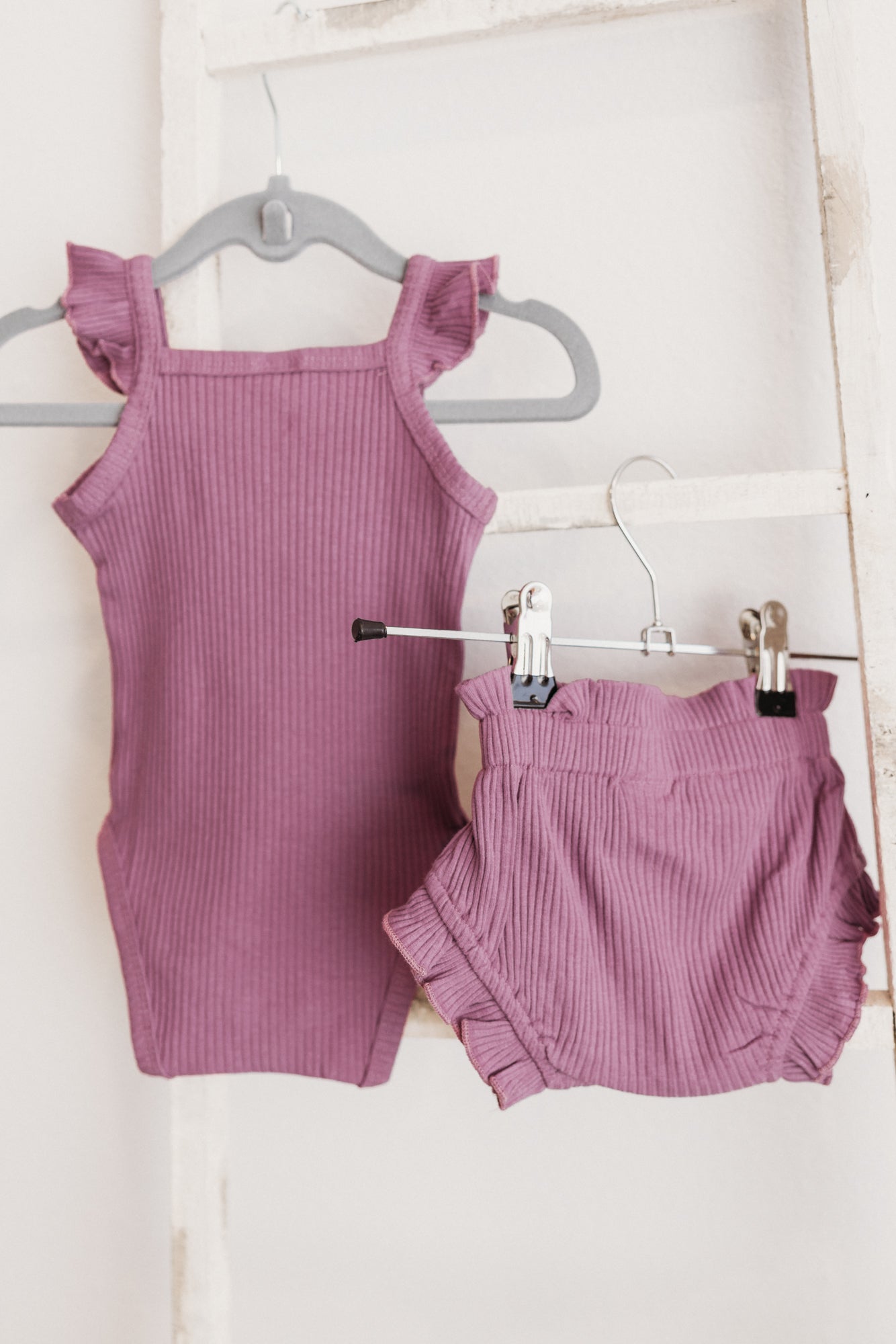 Solid Flutter Sleeve and Bloomer 2-Piece Set Plum