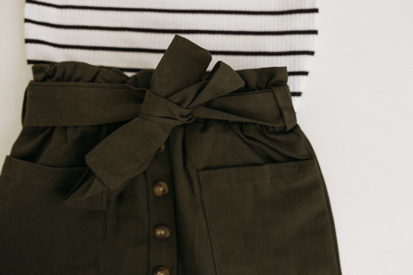 Stripe Top and Pocket Skirt Set Army Green