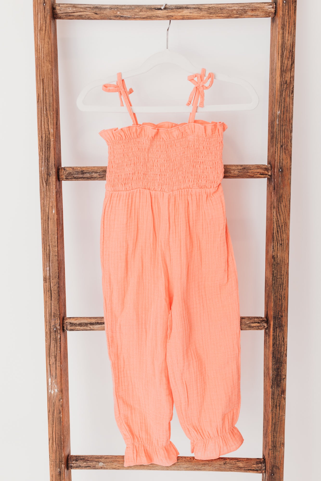 Smocked Peach Ruffle Jumpsuit | Peach