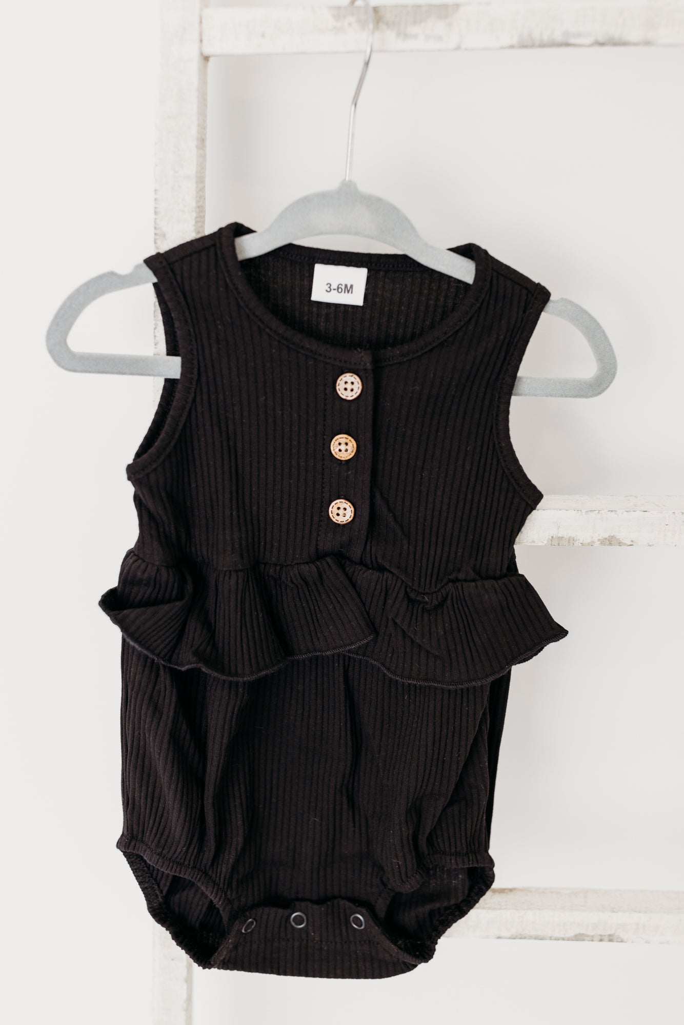 Ruffle Button Romper | Black