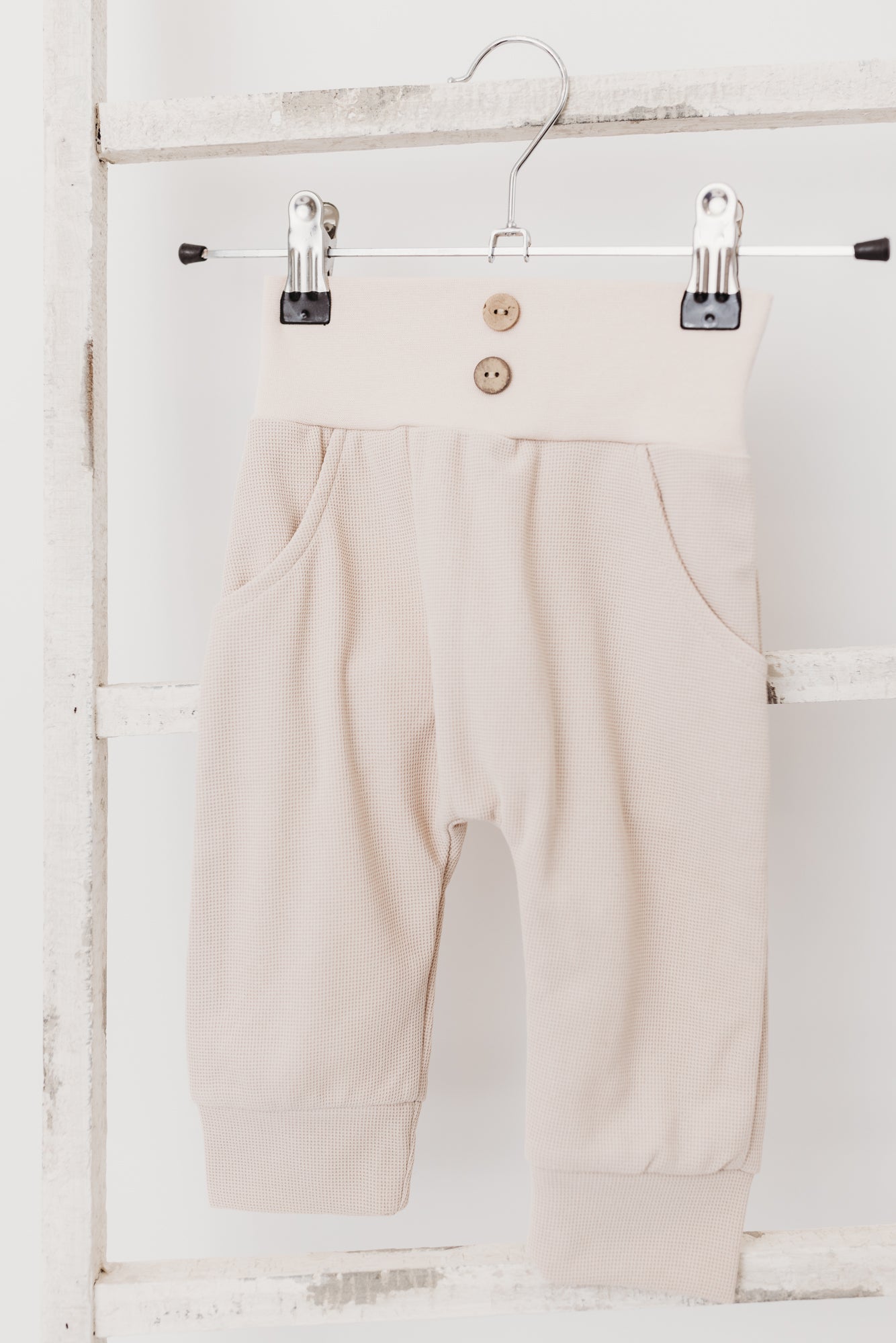 Unisex Waffle High Waist Pants | Cream