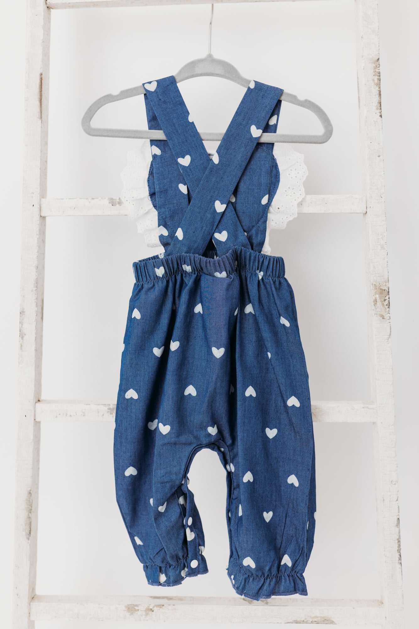 Heart Pattern Lace Denim Overalls