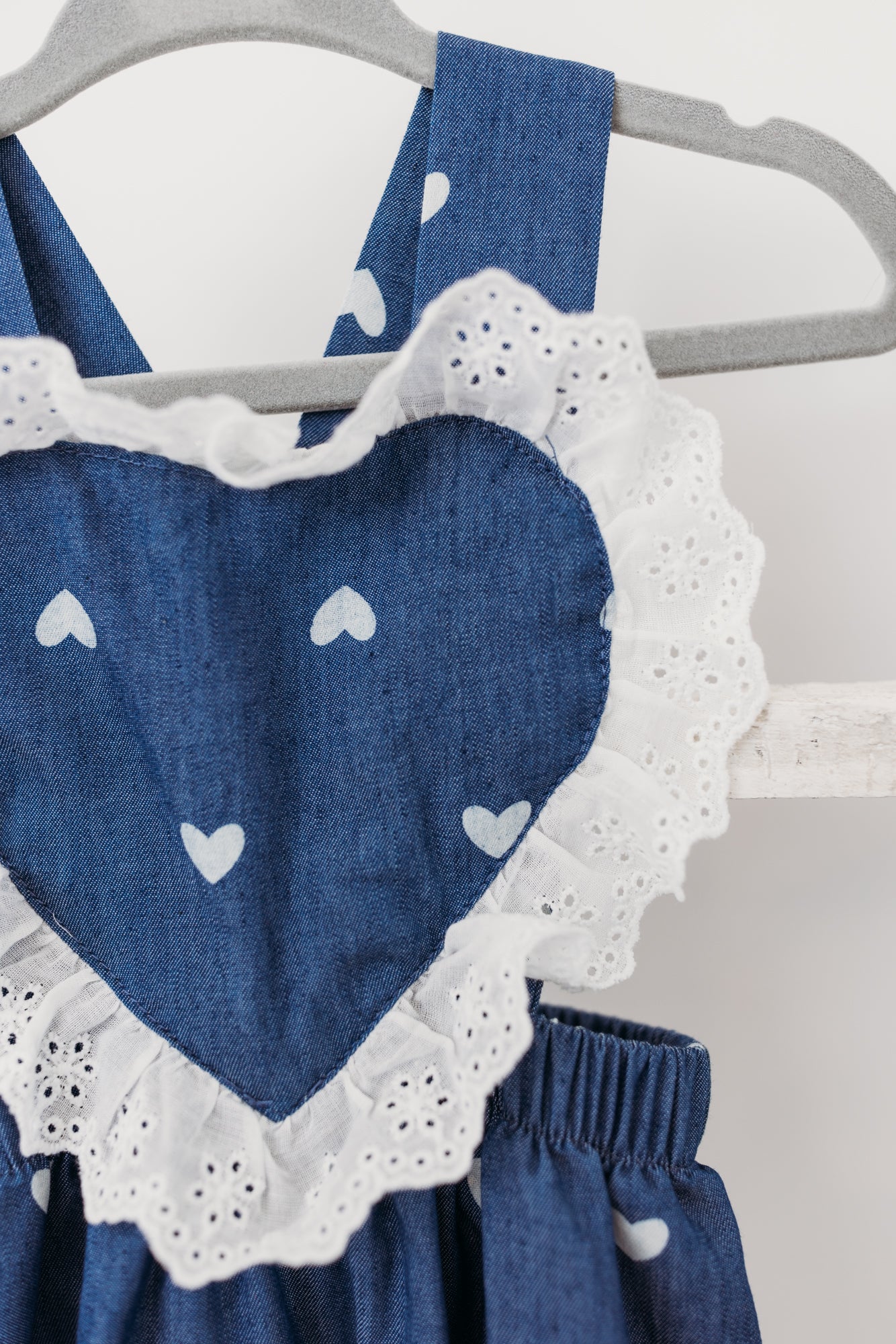 Heart Pattern Lace Denim Overalls