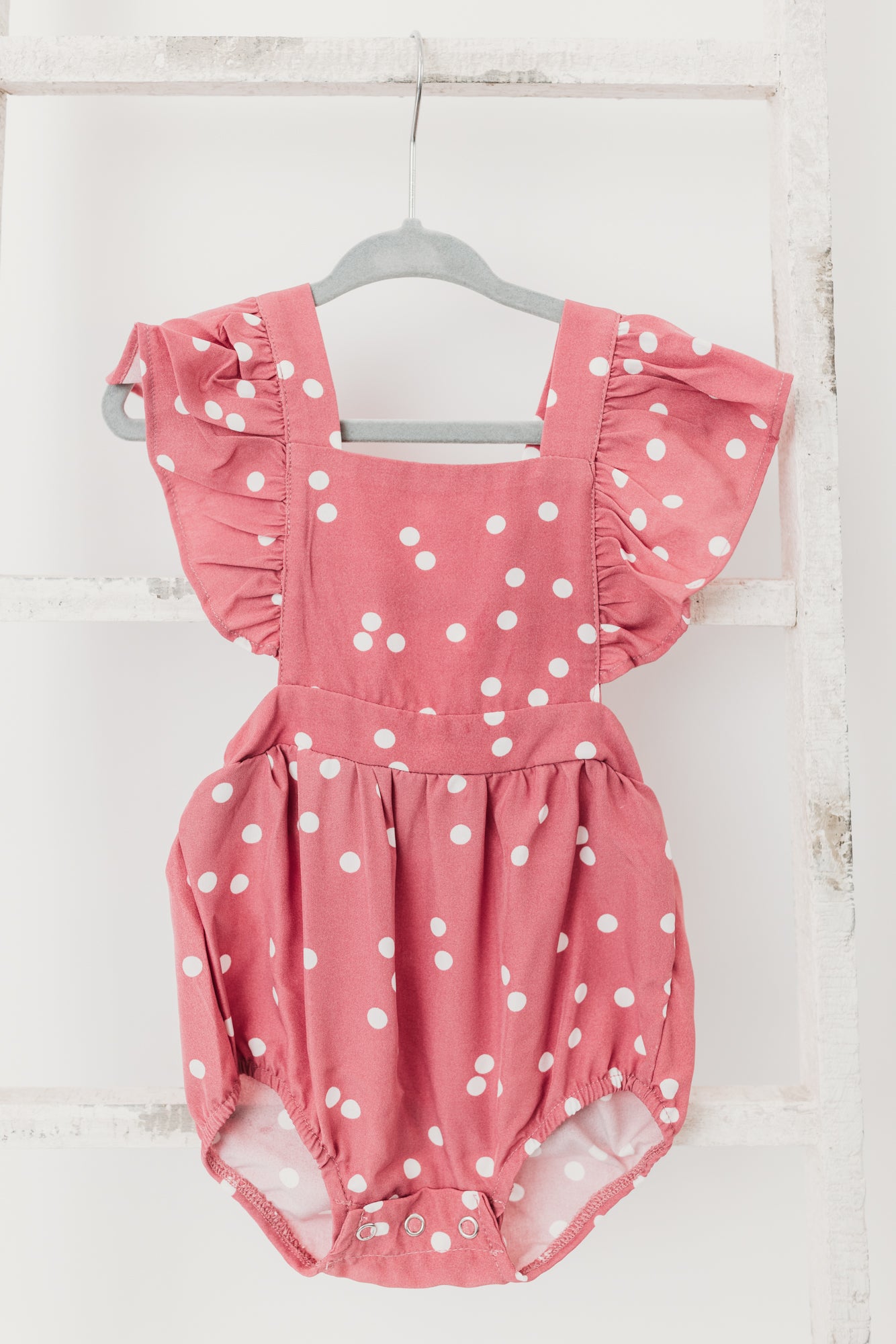 Polka Dot Ruffle Romper | Rose