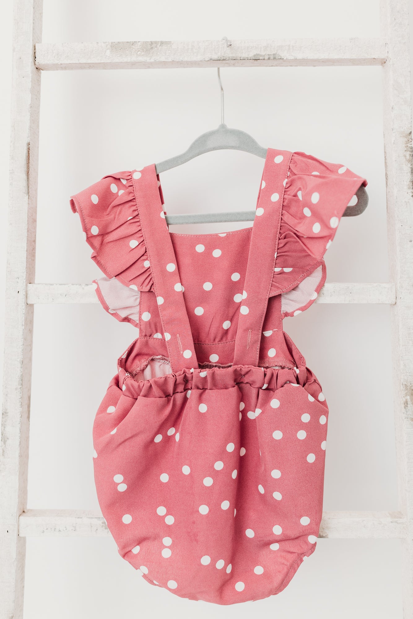 Polka Dot Ruffle Romper | Rose