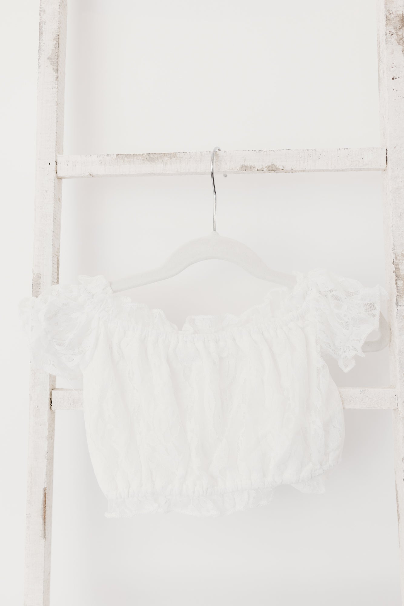 Denim Skirt & White Lace Off Shoulder Top 2-Piece Set