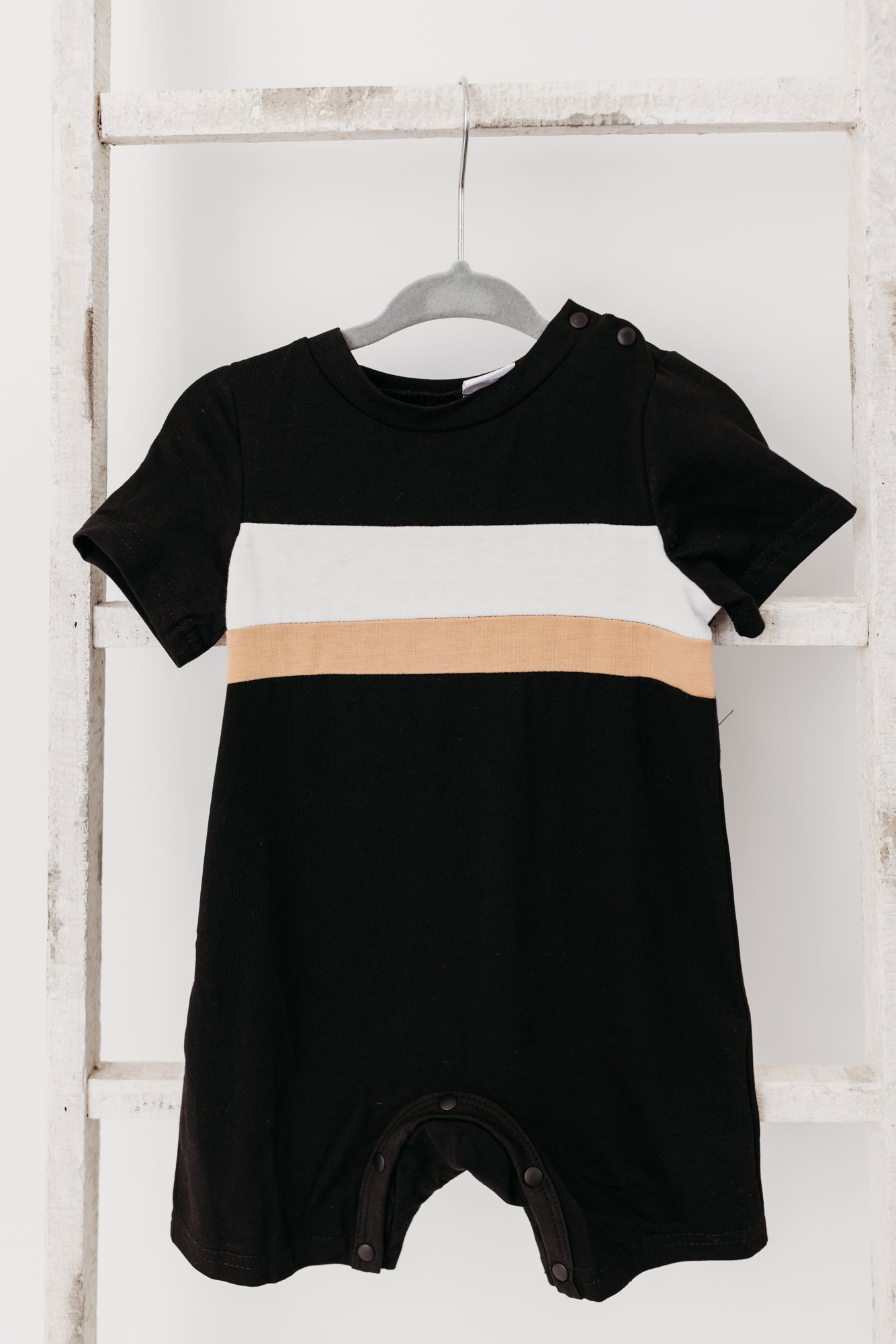 Black Basic Romper Stripe Detail