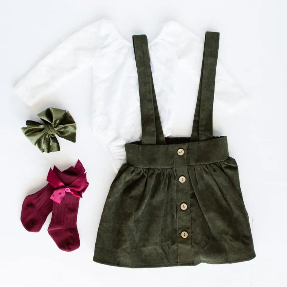 Fallon Corduroy Suspender Skirt - Olive