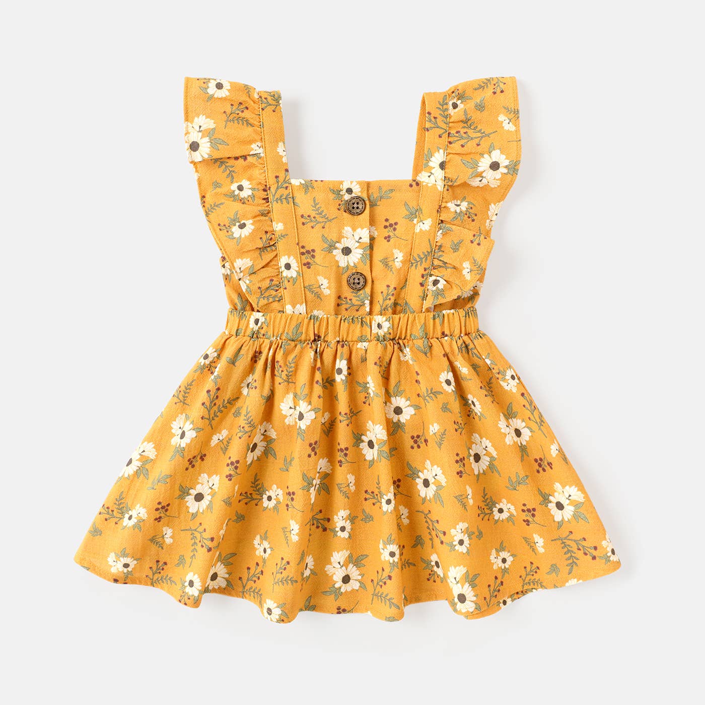 Yellow Floral Print Ruffle Dress