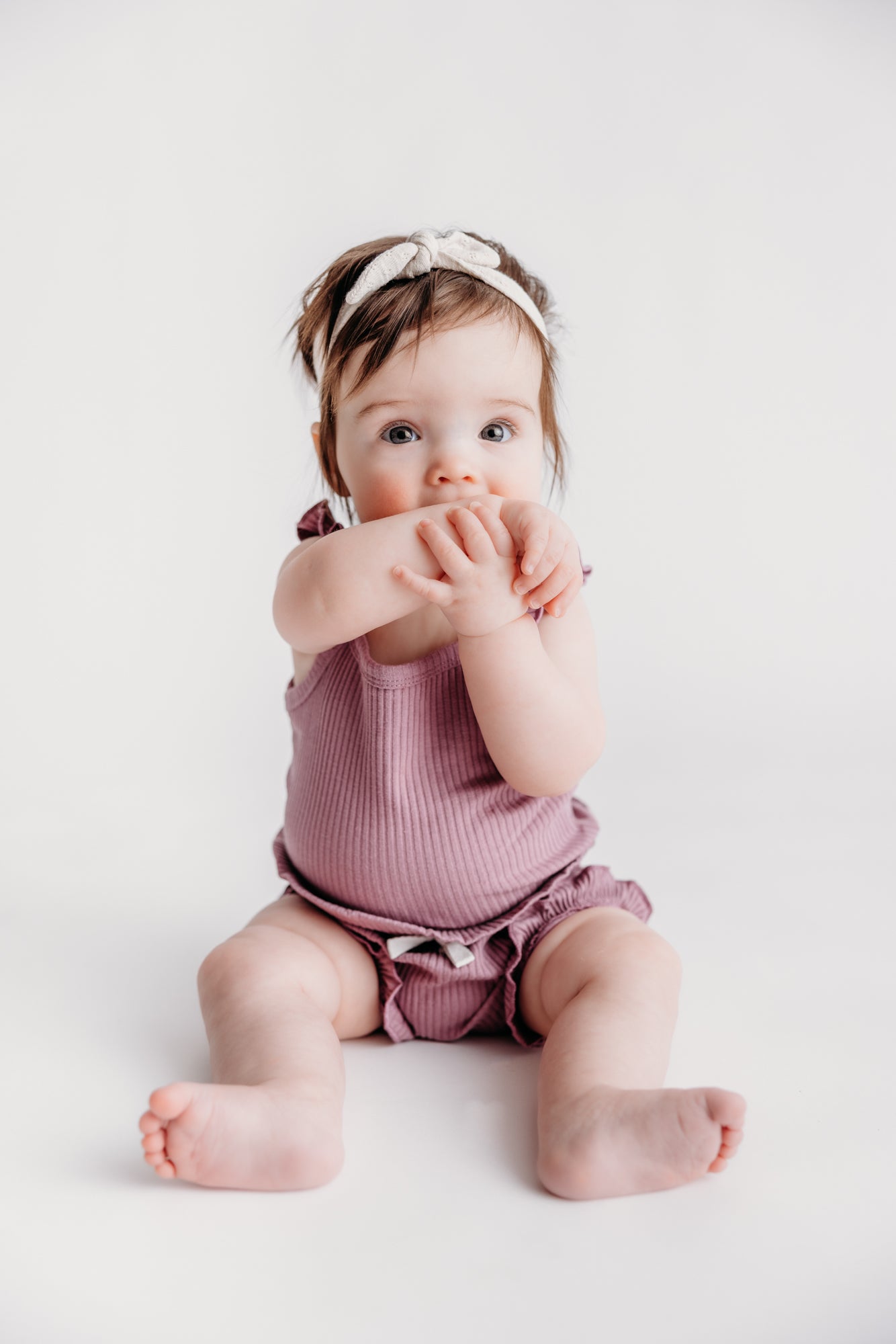 Solid Flutter Sleeve and Bloomer 2-Piece Set Plum