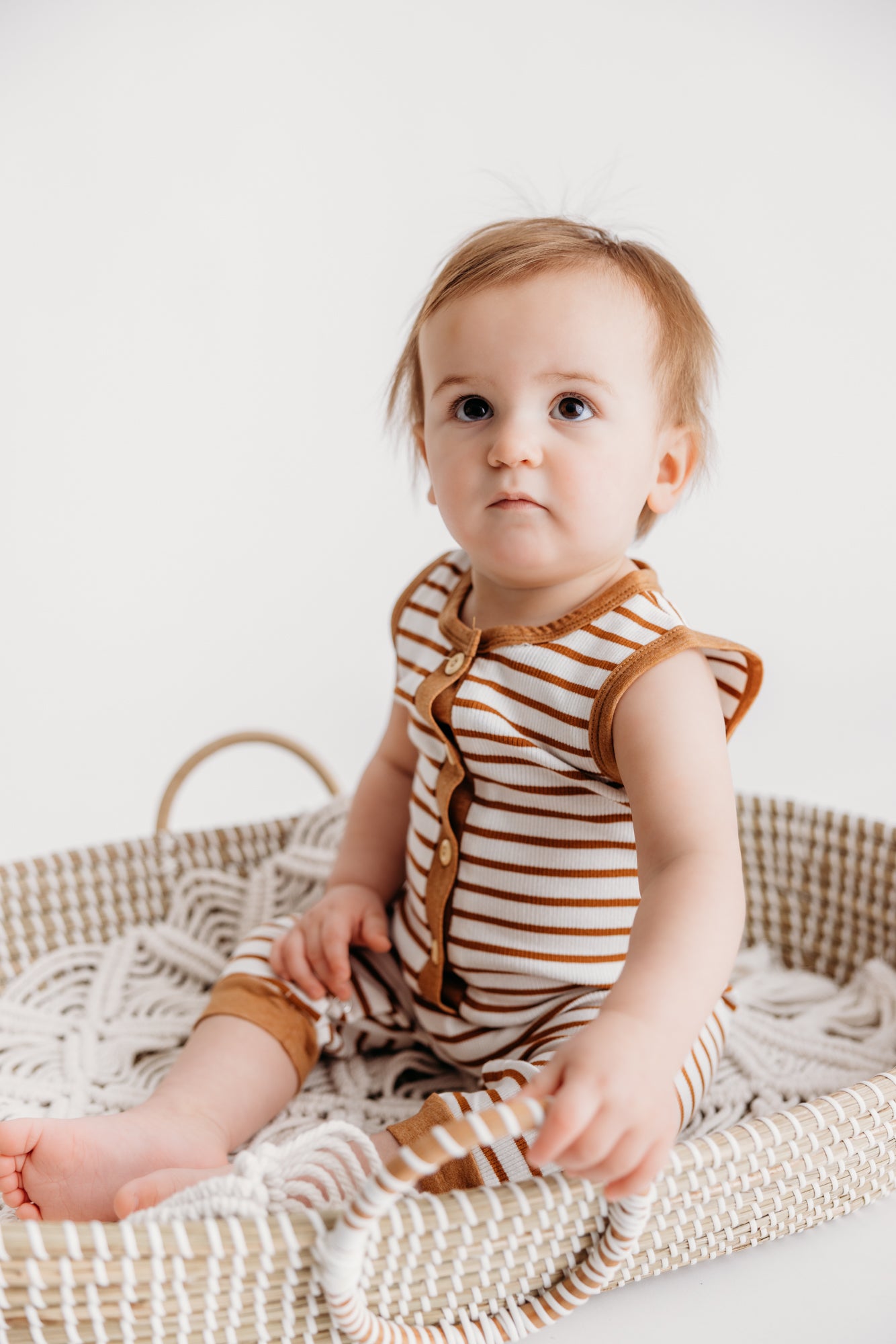 Tiny Terracotta Stripe Sleeveless Button Romper