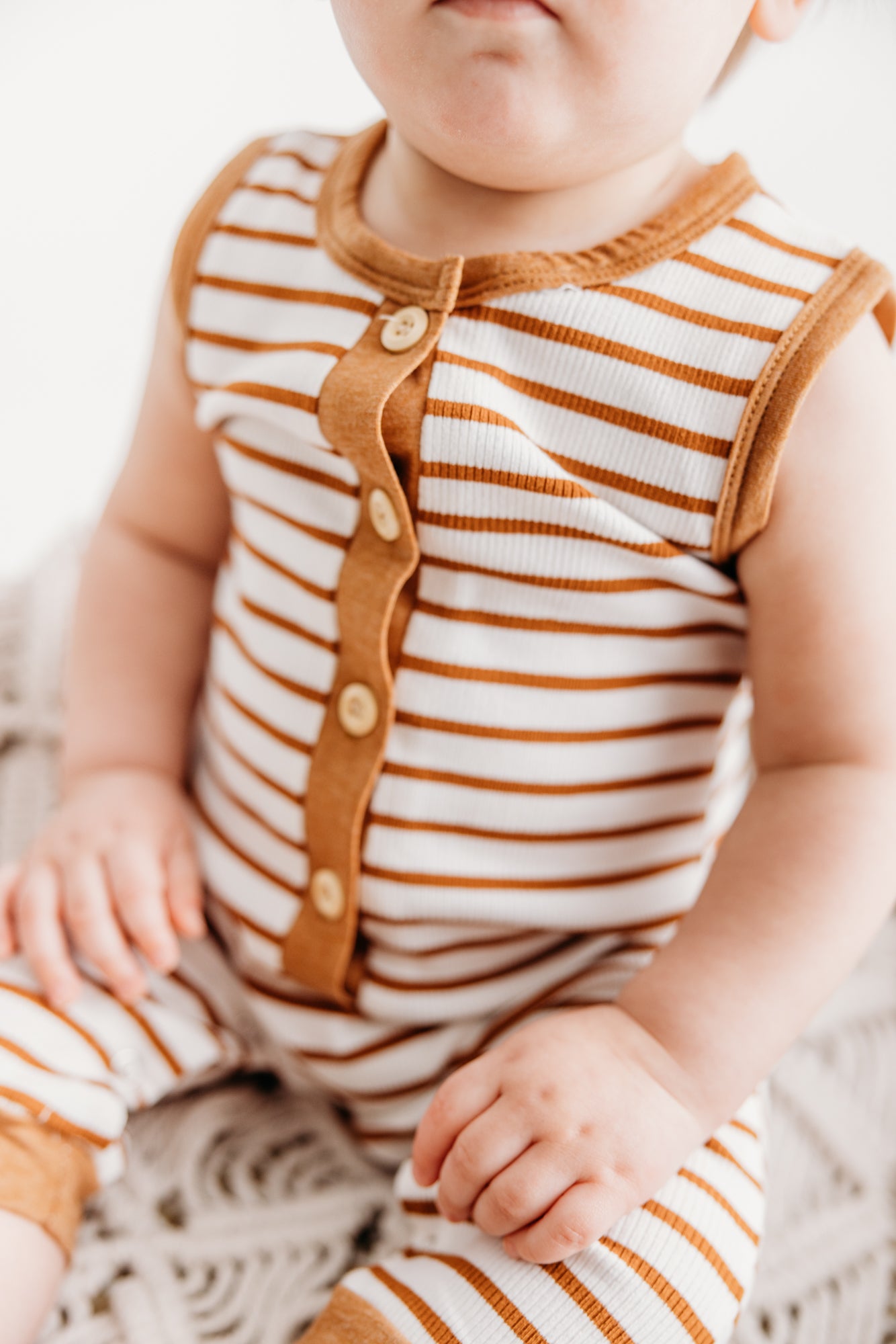 Tiny Terracotta Stripe Sleeveless Button Romper
