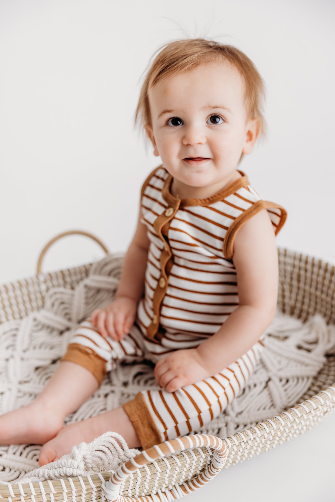 Tiny Terracotta Stripe Sleeveless Button Romper
