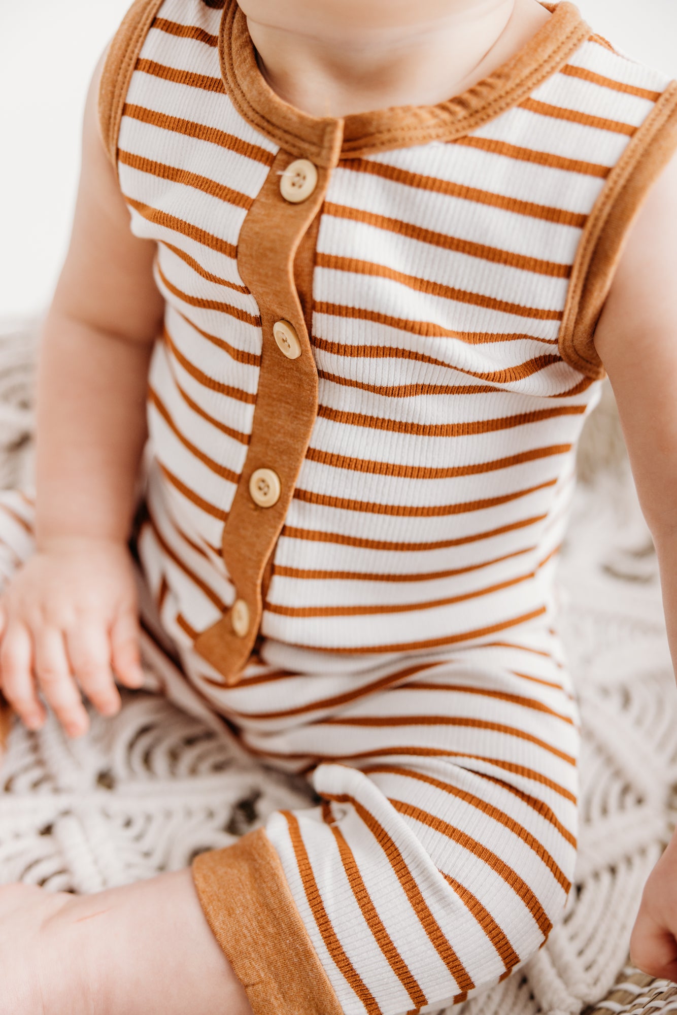 Tiny Terracotta Stripe Sleeveless Button Romper