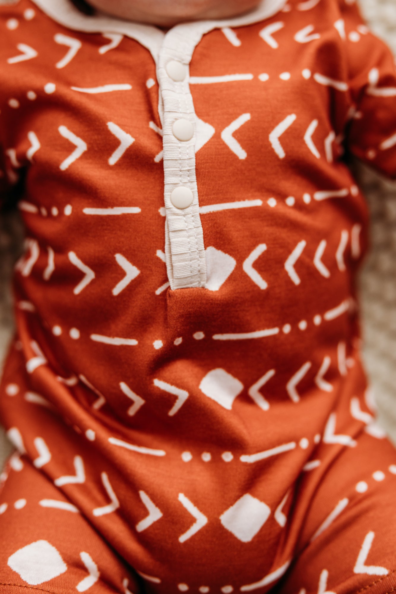 Patterened Short Sleeve Snap Romper Rust