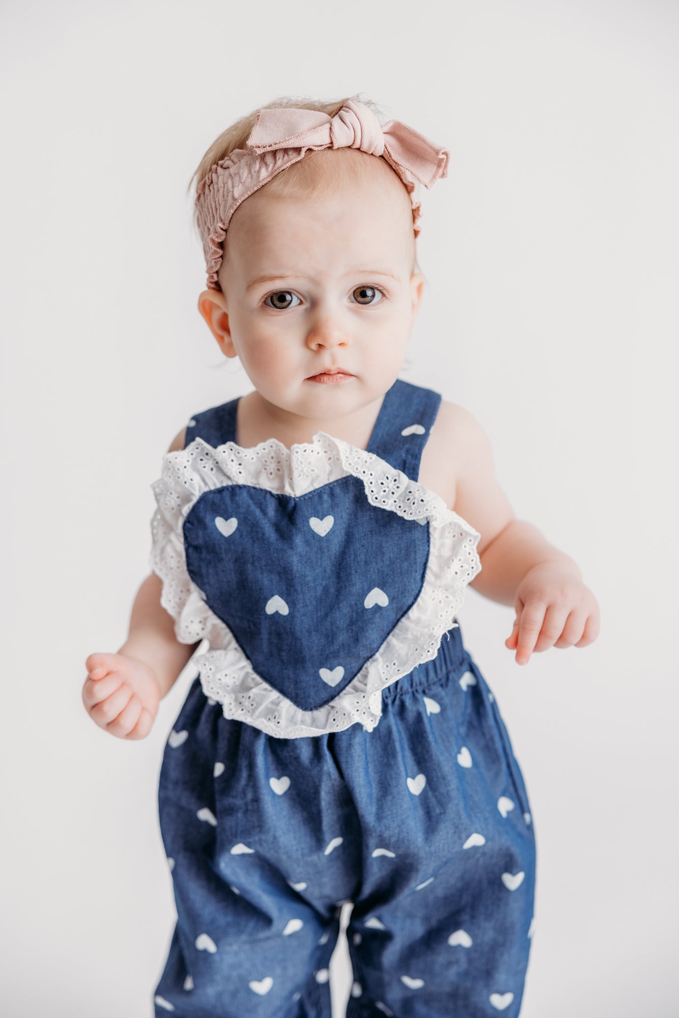 Heart Pattern Lace Denim Overalls