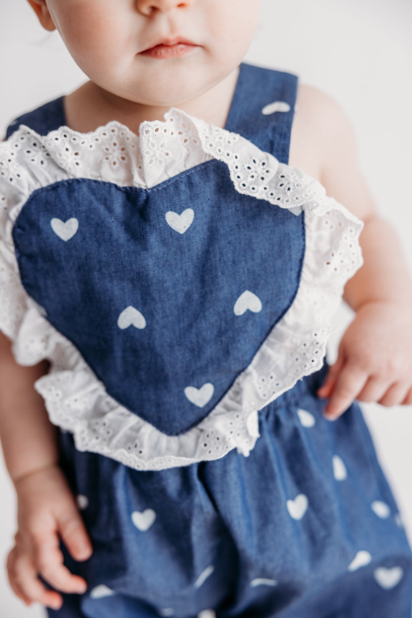 Heart Pattern Lace Denim Overalls