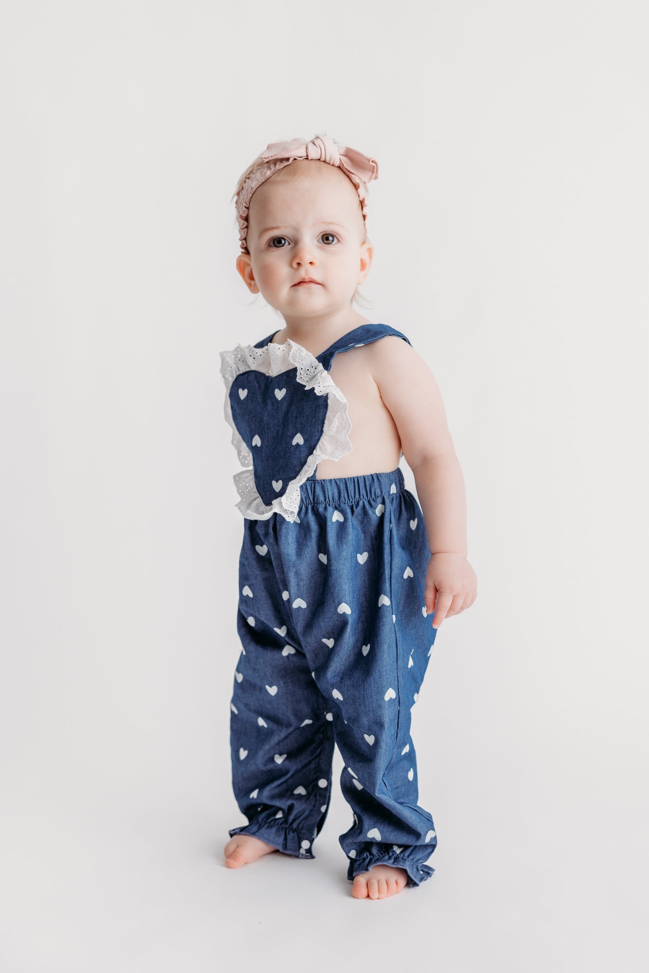 Heart Pattern Lace Denim Overalls