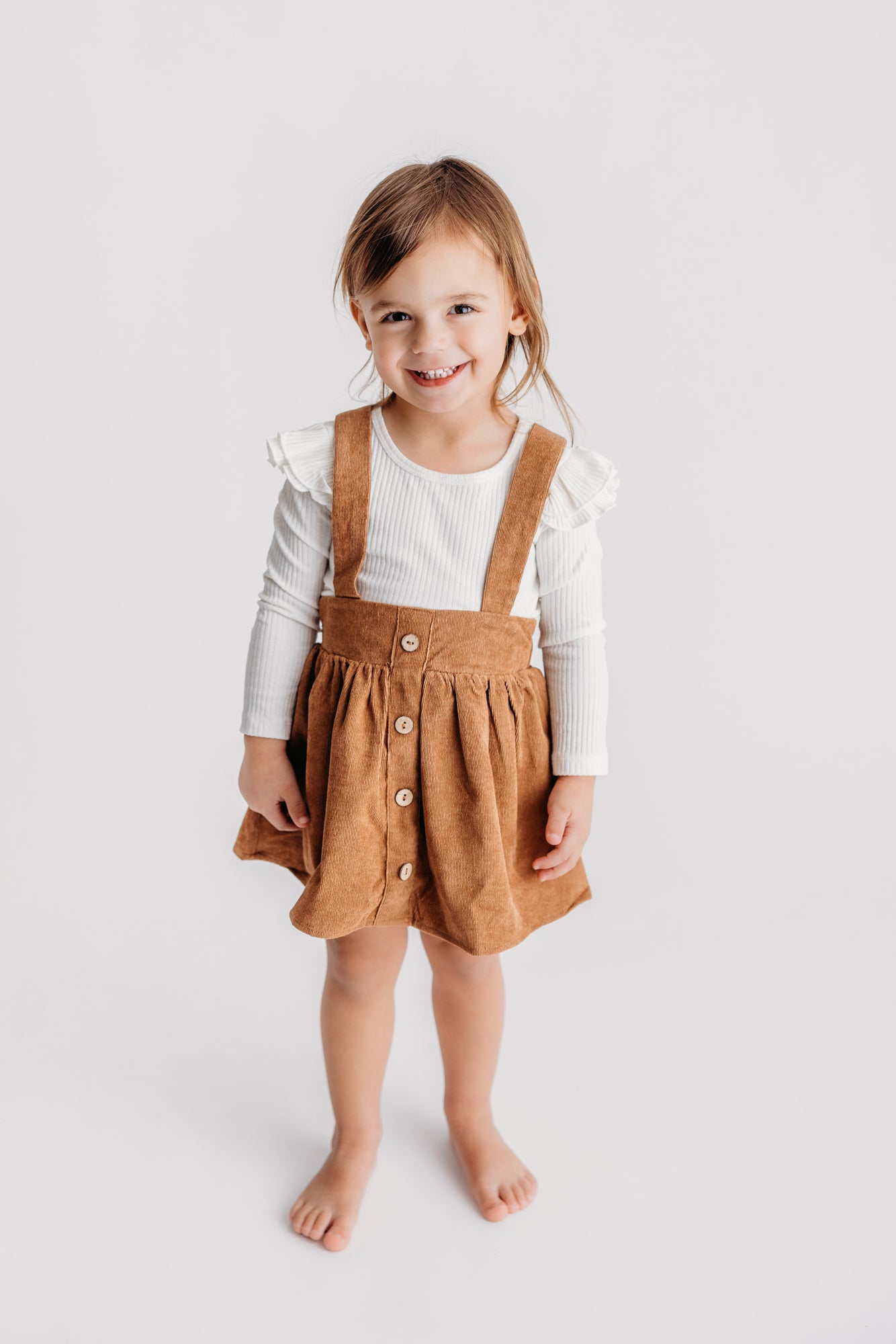 Fallon Corduroy Suspender Skirt - Praline