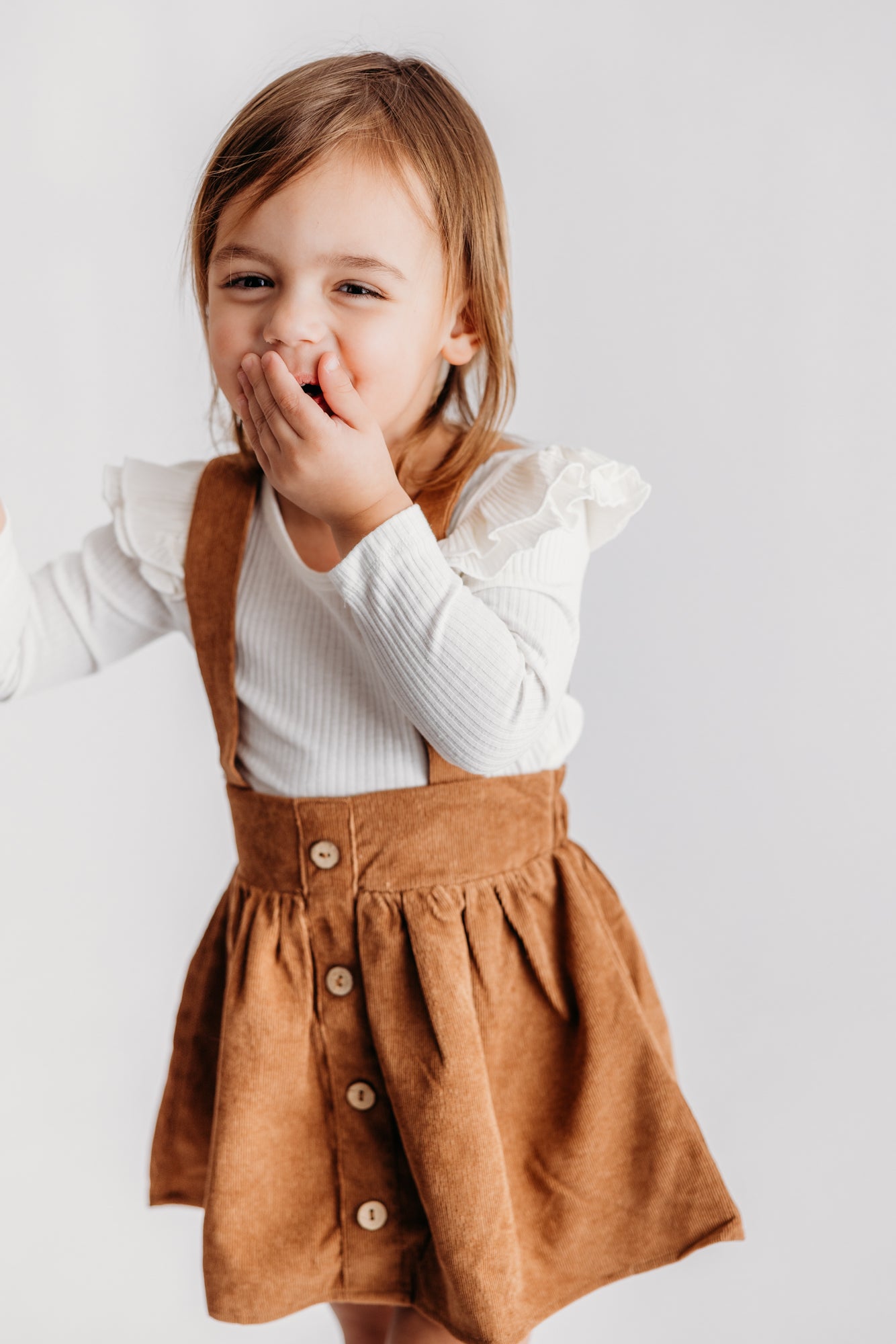 Fallon Corduroy Suspender Skirt - Praline