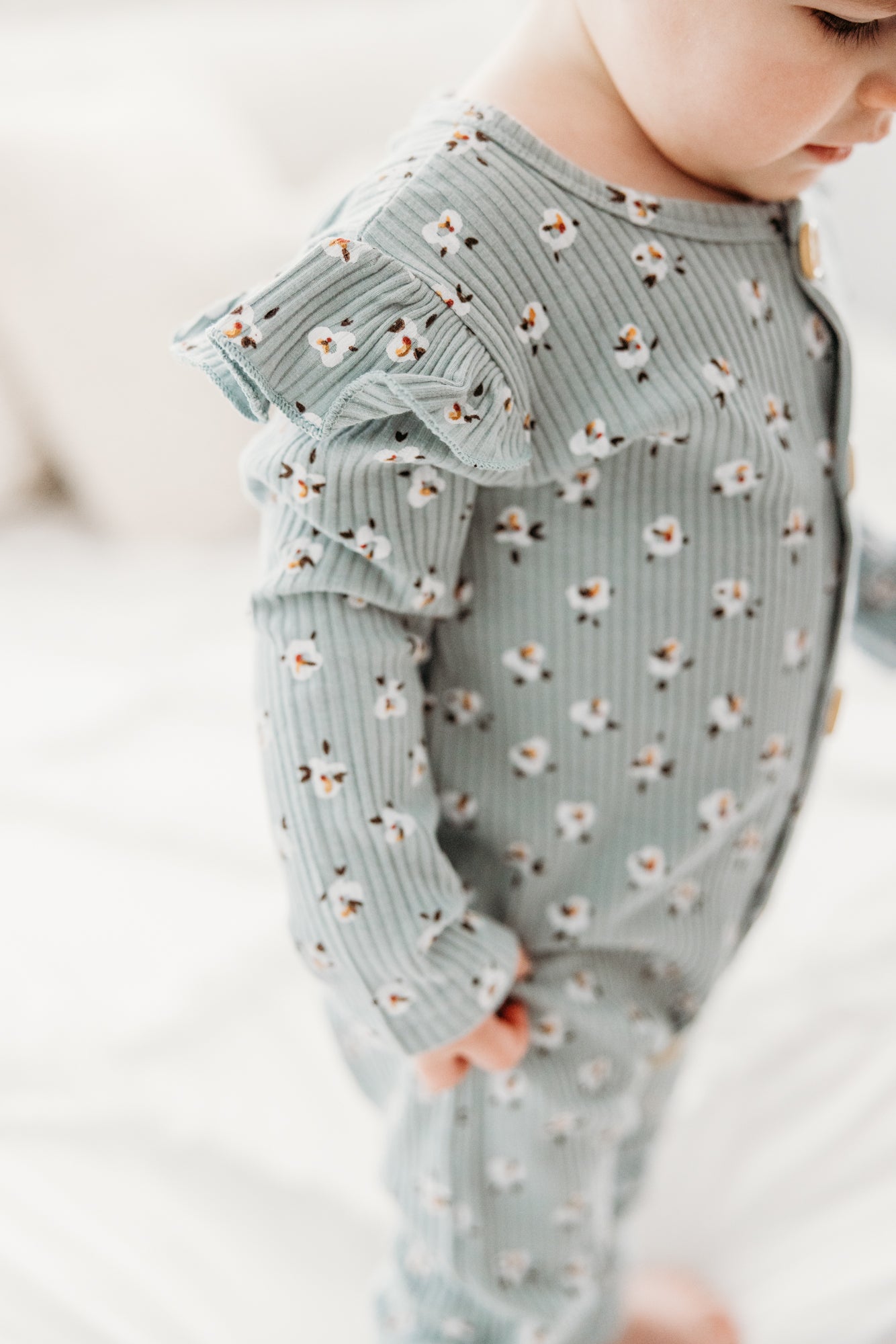 Tiny Olivine Floral Long Sleeve Romper and Headband Set