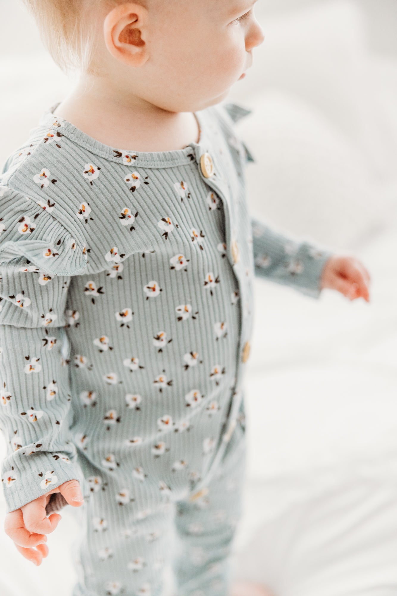 Tiny Olivine Floral Long Sleeve Romper and Headband Set