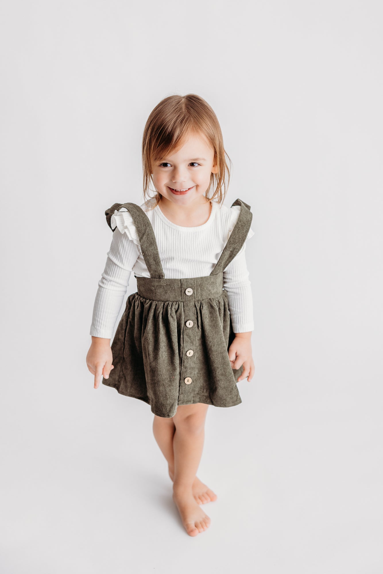 Fallon Corduroy Suspender Skirt - Olive