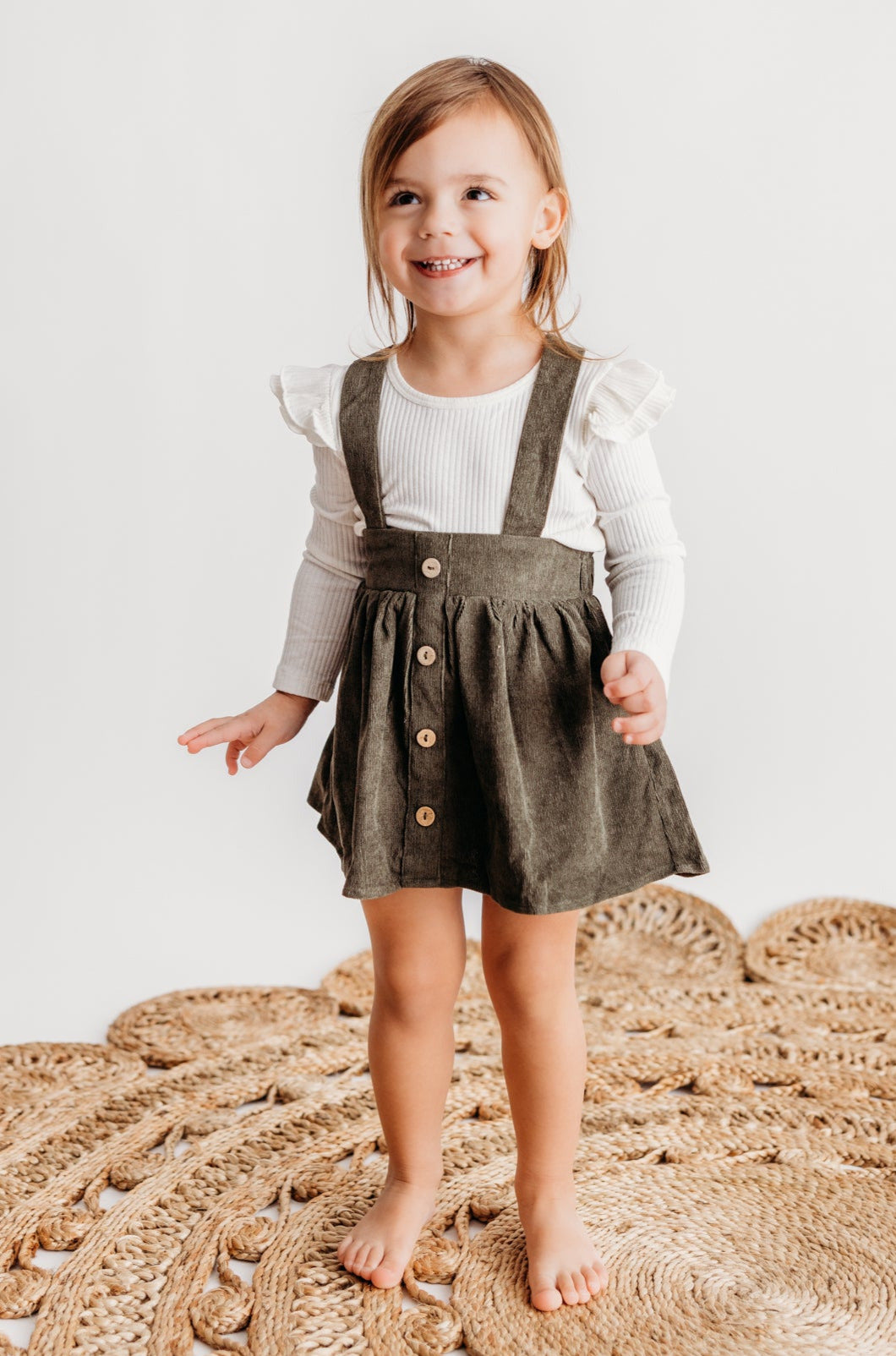 Fallon Corduroy Suspender Skirt - Olive