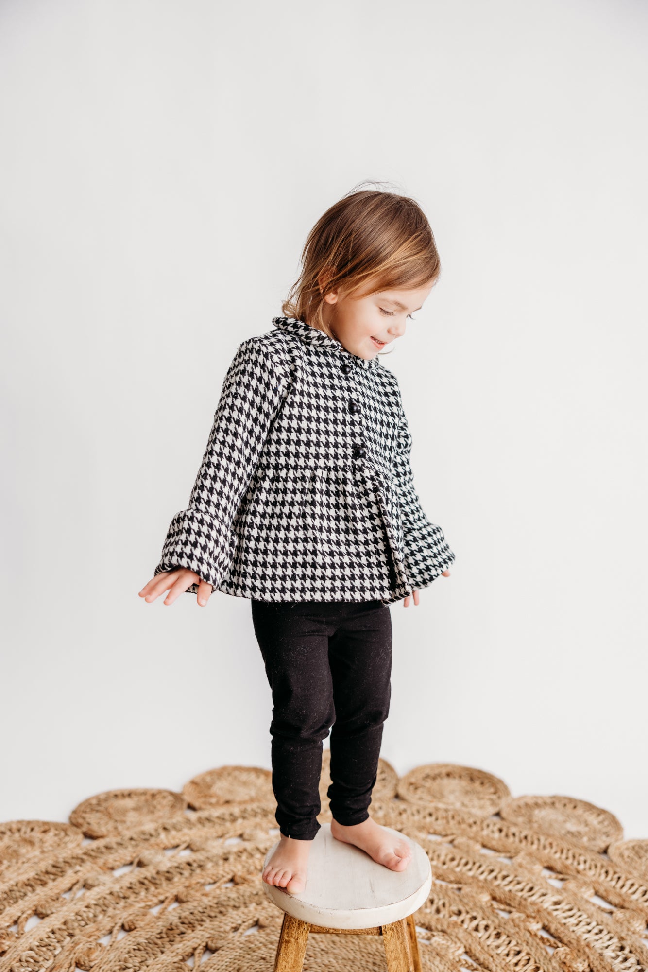 Waldorf Button Front Pea Coat - Houndstooth