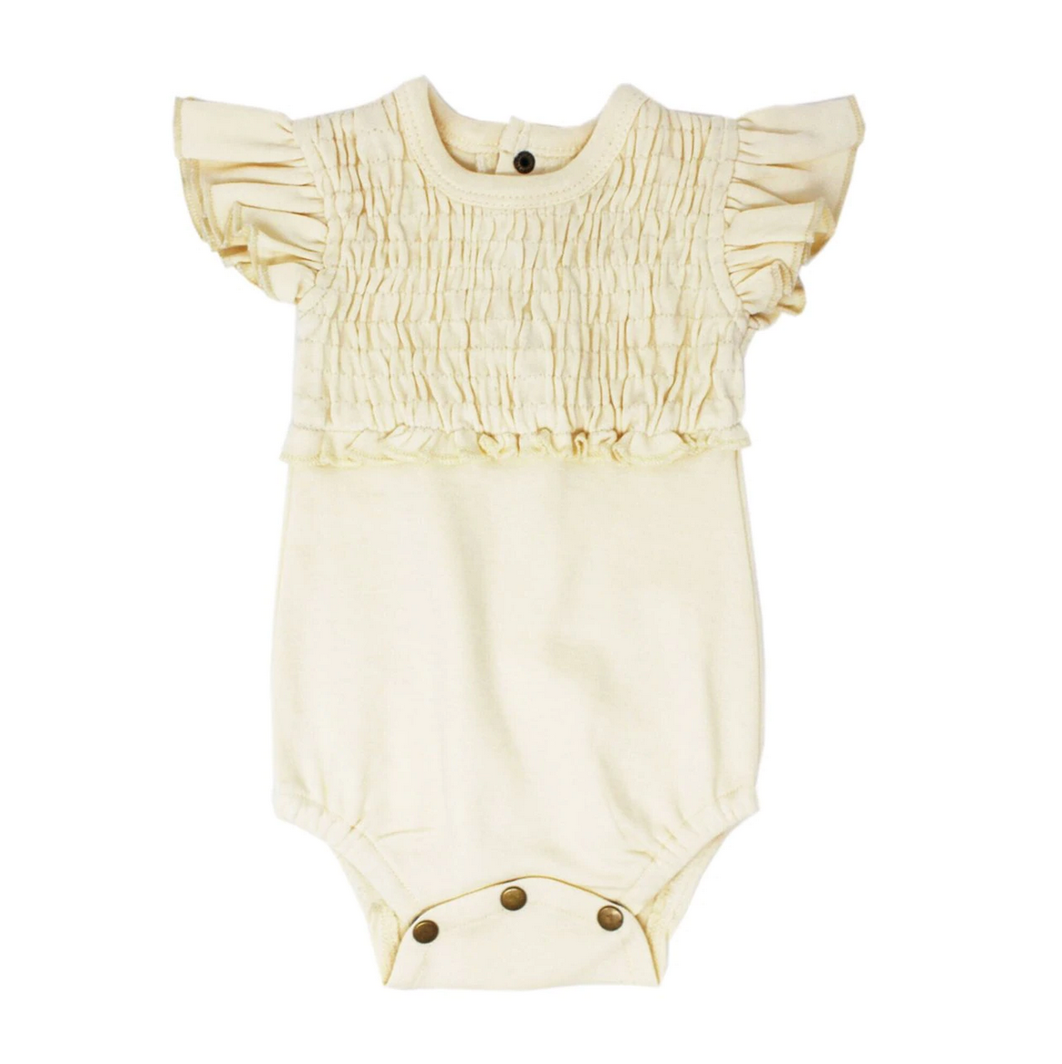 Smocked Short Sleeve Bodysuit - Beige