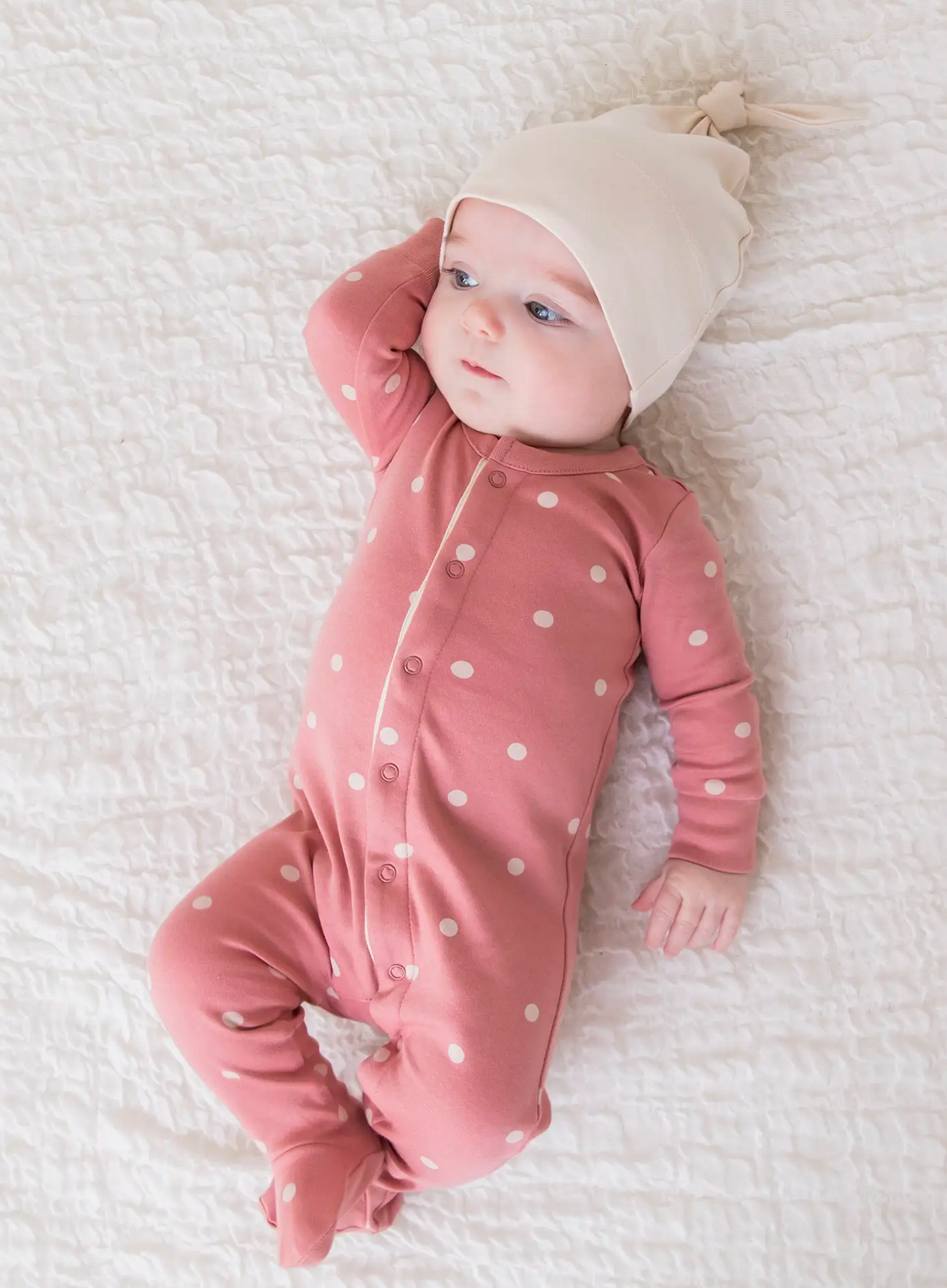 Skylar Footed Sleeper - Rose Polka Dot