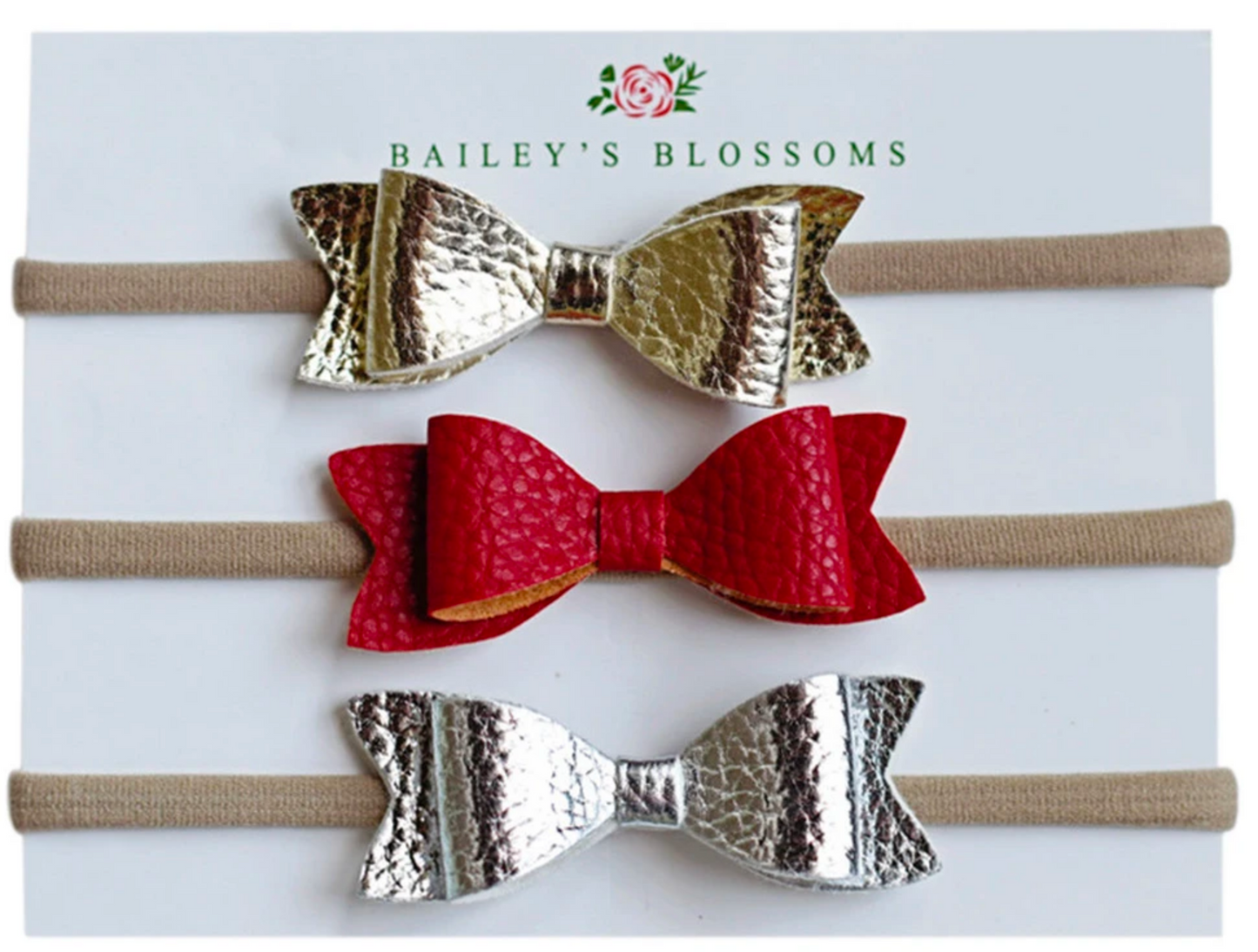 Metallic Leather Bow Variety Pack - Silver/Red/Gold
