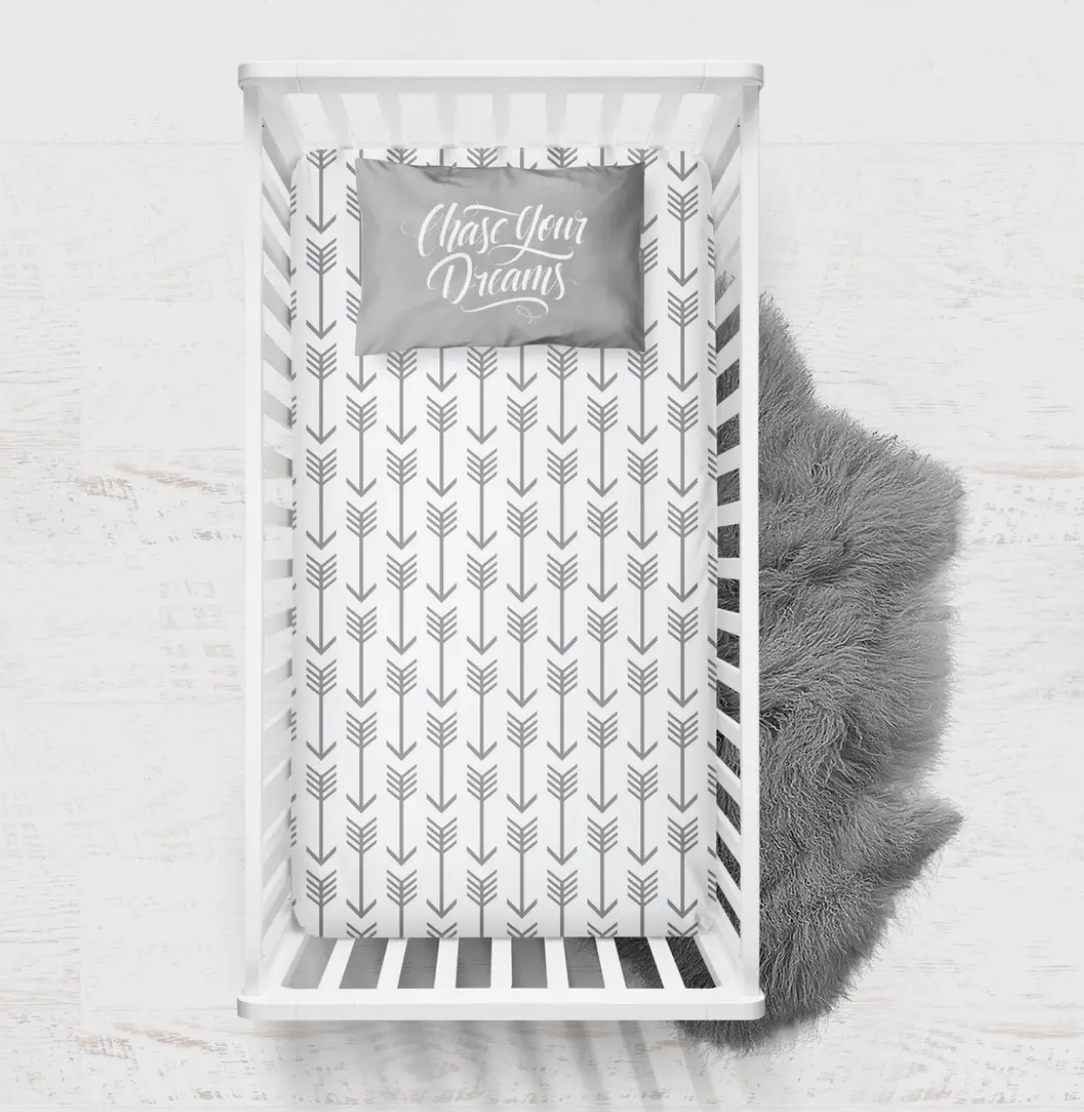 Grey and White Arrow Crib Sheet