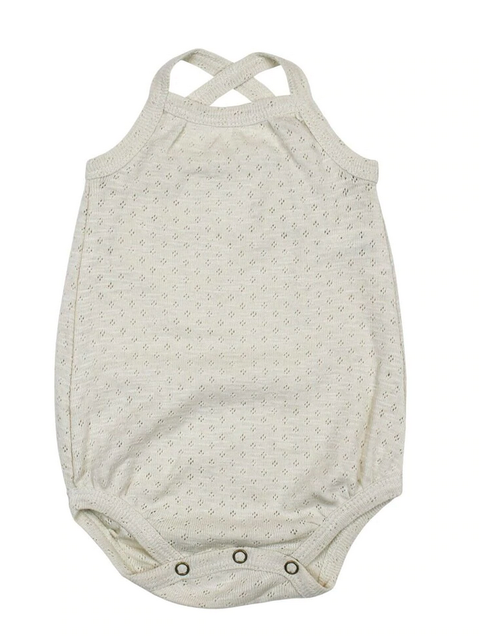Pointelle Crossback Bodysuit in Stone