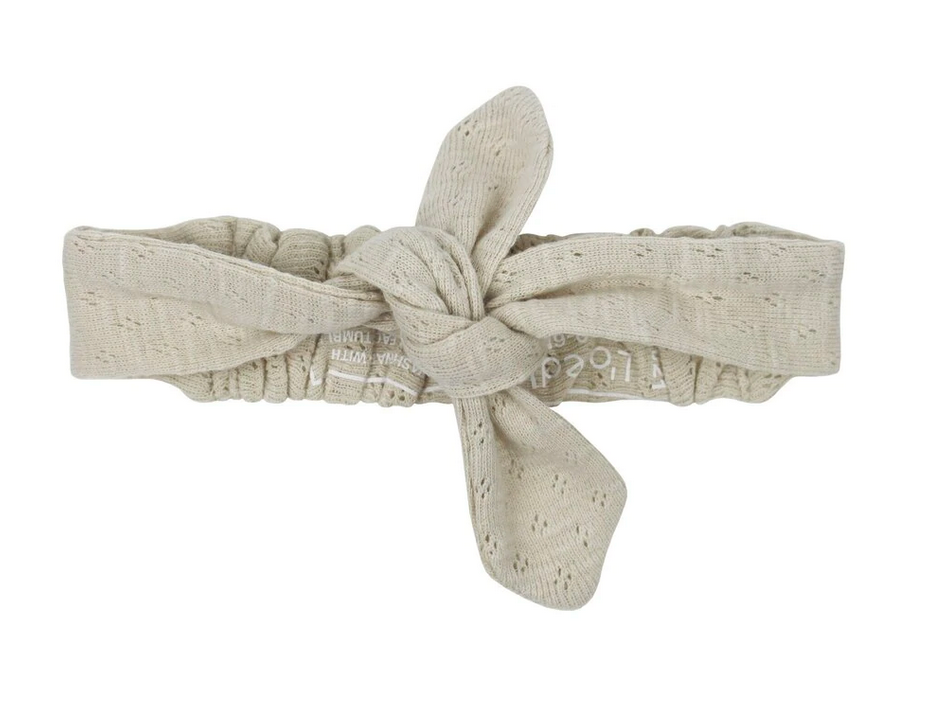 Organic Pointelle Tie Headband in Stone