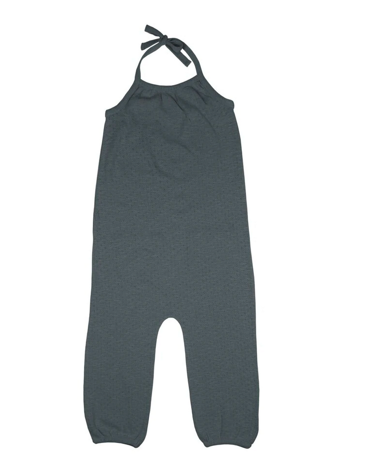 Kid's Pointelle Tie Halter Romper in Moonstone