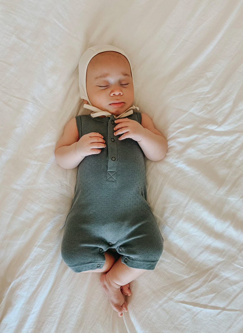 Pointelle Sleeveless Romper in Moonstone