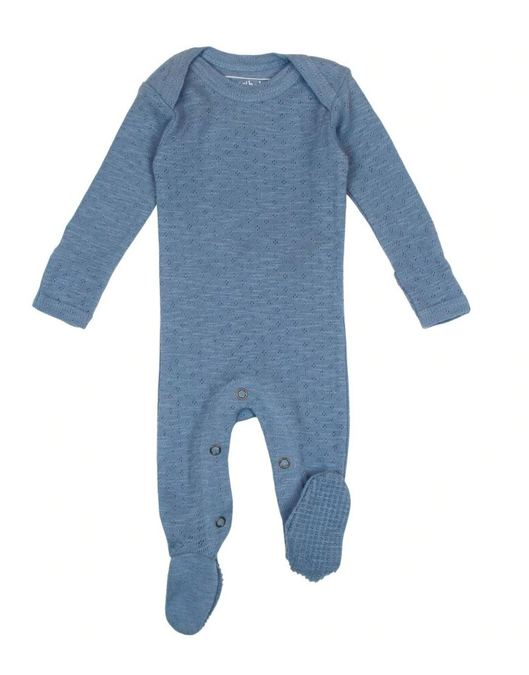 Pointelle Lap-Shoulder Baby Footie in Pool