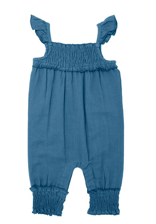 Organic Muslin Sleeveless Romper in Pacific
